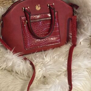 Elegant Red Crocodile-Embossed Handbag